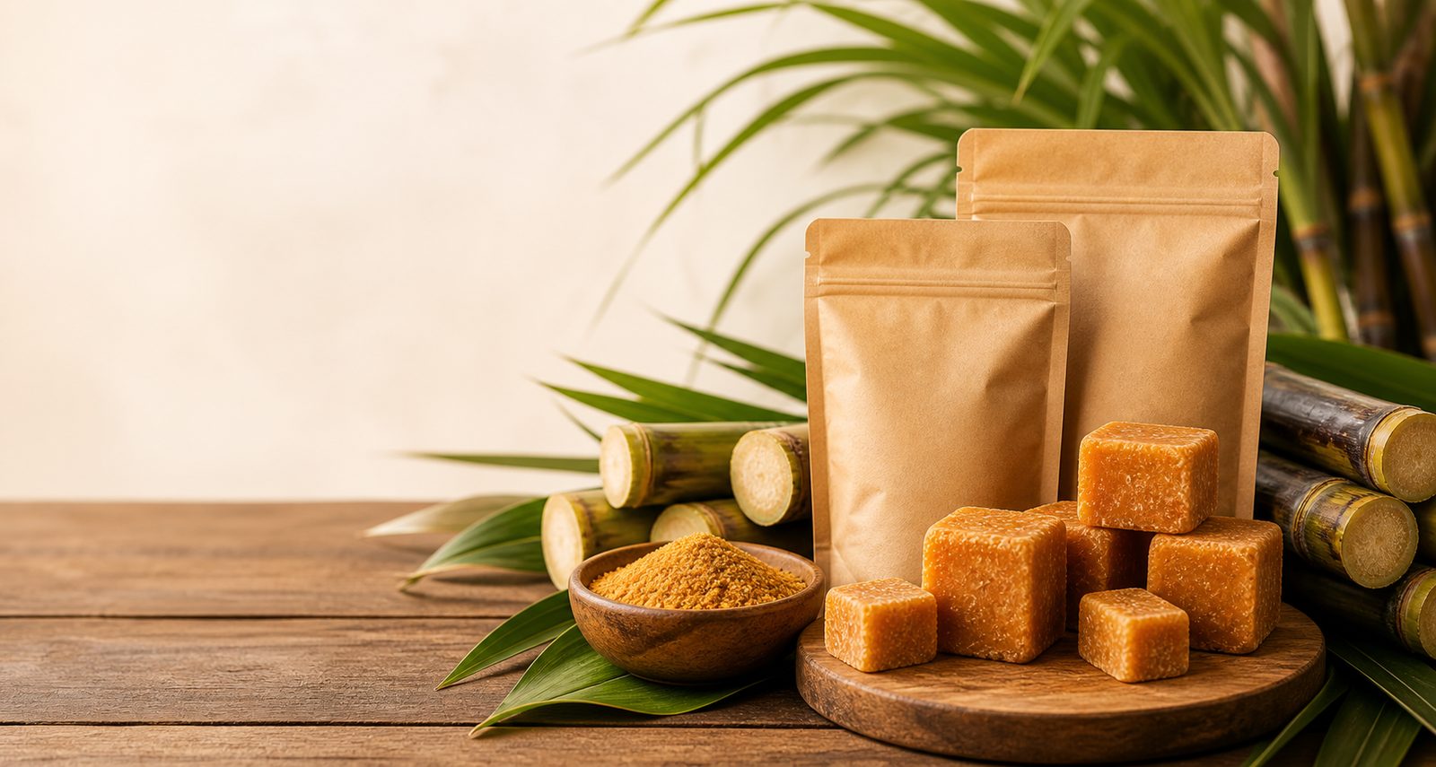 Natural jaggery products displayed for retail