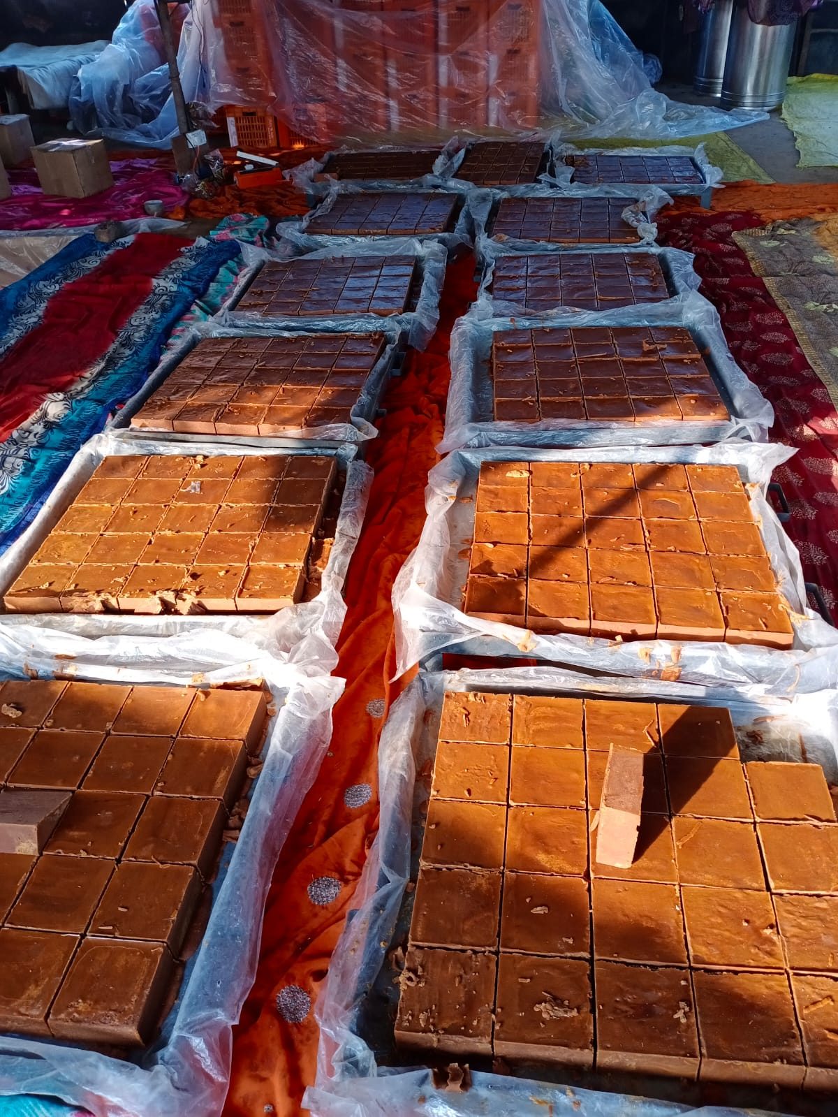 Close-up of fresh jaggery blocks